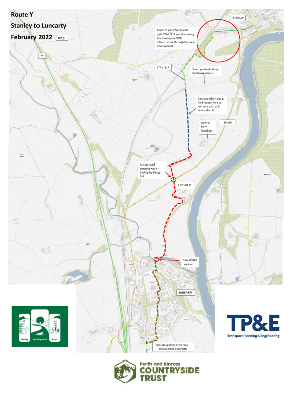 Stanley to Luncarty Active Travel Route Y map