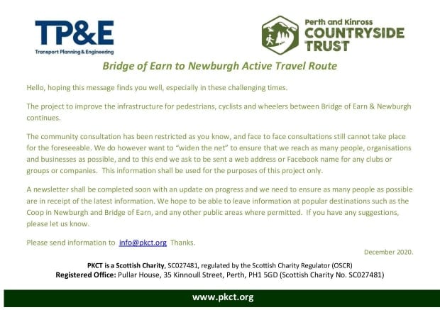 Notice of contacts for Bridge of Earn to Newburgh Active Travel project