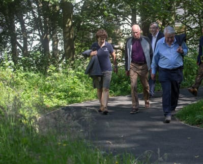 Three PKCT Trustees at Provost Walk Opening 3 July 2019  Left to right: Bid Strachan (PKCT Communities Officer) and PKCT Board members Cedric Wilkins (Chair), Cllr Stewart Donaldson and Alastair Dorward