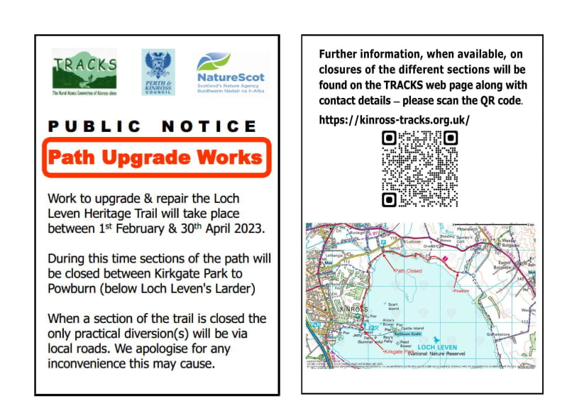Loch Leven Heritage Trail path closure poster